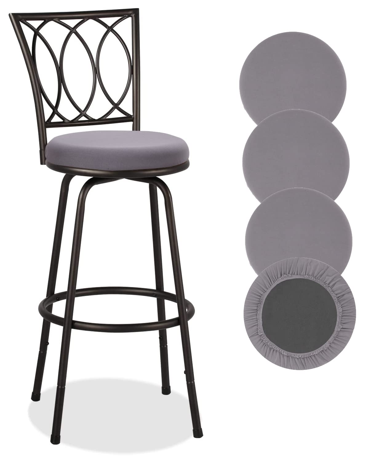 Deisy Dee 4PCS Round Bar Stool Seat Covers Stretch Round Chair Covers for 13-16 Inch Stool Chair (Grey)