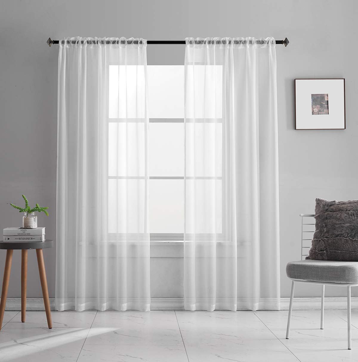 TOAVA DECO White Sheer Curtains 72 Inches Long 2 Panels Voile Translucent Solid Color Window Treatment Rod Pocket White Sheer Cu