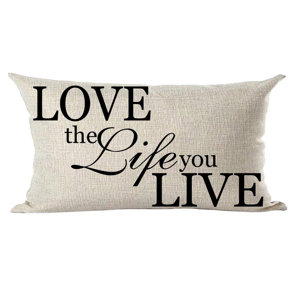 Ramirar Black Word Art Quote Love The Life You Live for Lover Inspirational Decorative Lumbar Throw Pillow Cover Case Home Livin