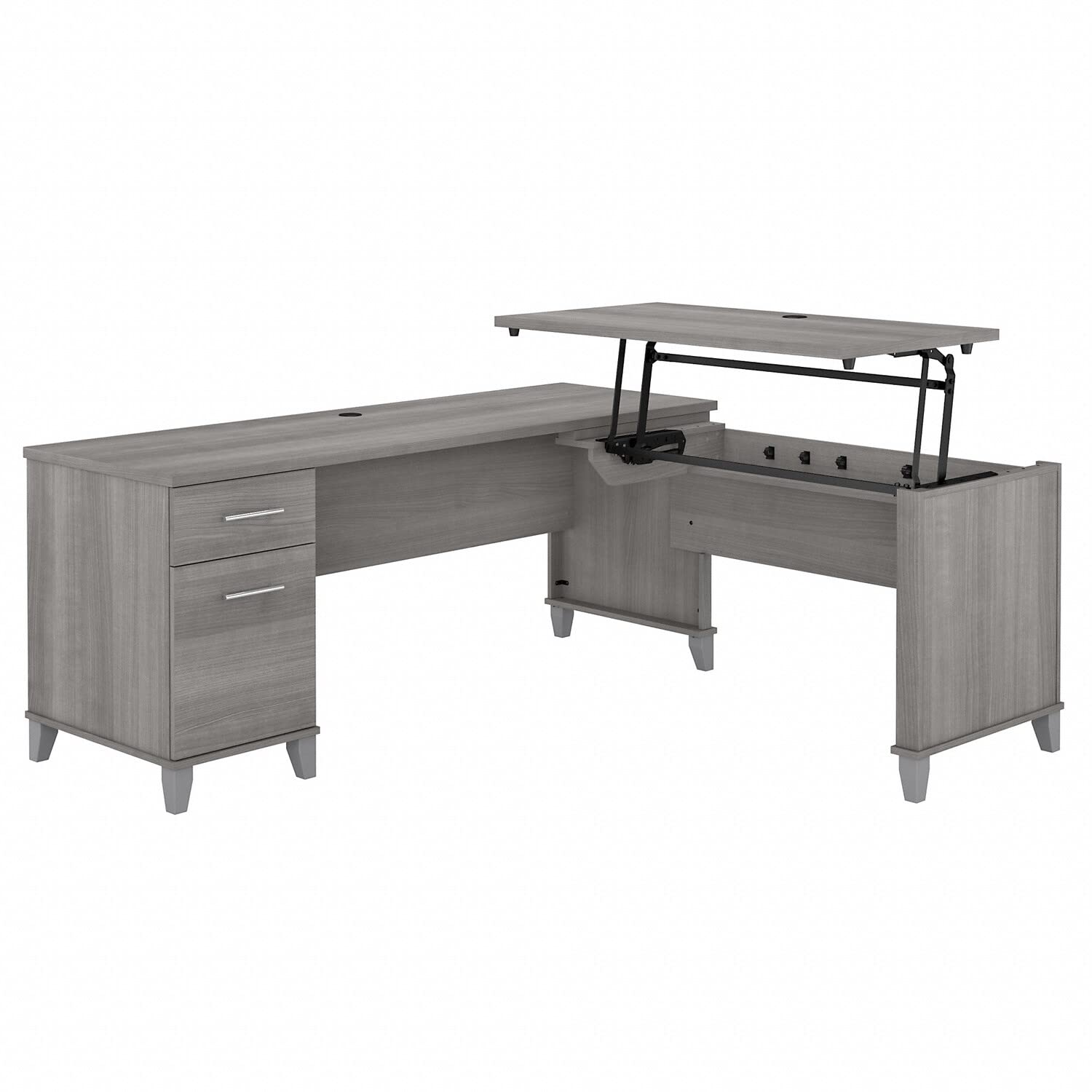 Bush Furniture Somerset 72W 3 Position Sit to Stand L Shaped Desk in Platinum Gray