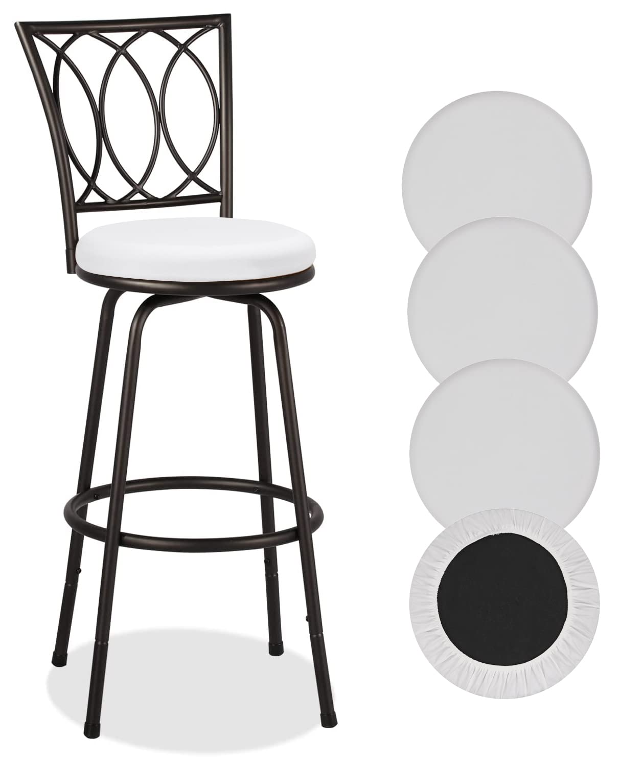Deisy Dee 4PCS Round Bar Stool Seat Covers Stretch Round Chair Covers for 13-16 Inch Stool Chair (White)
