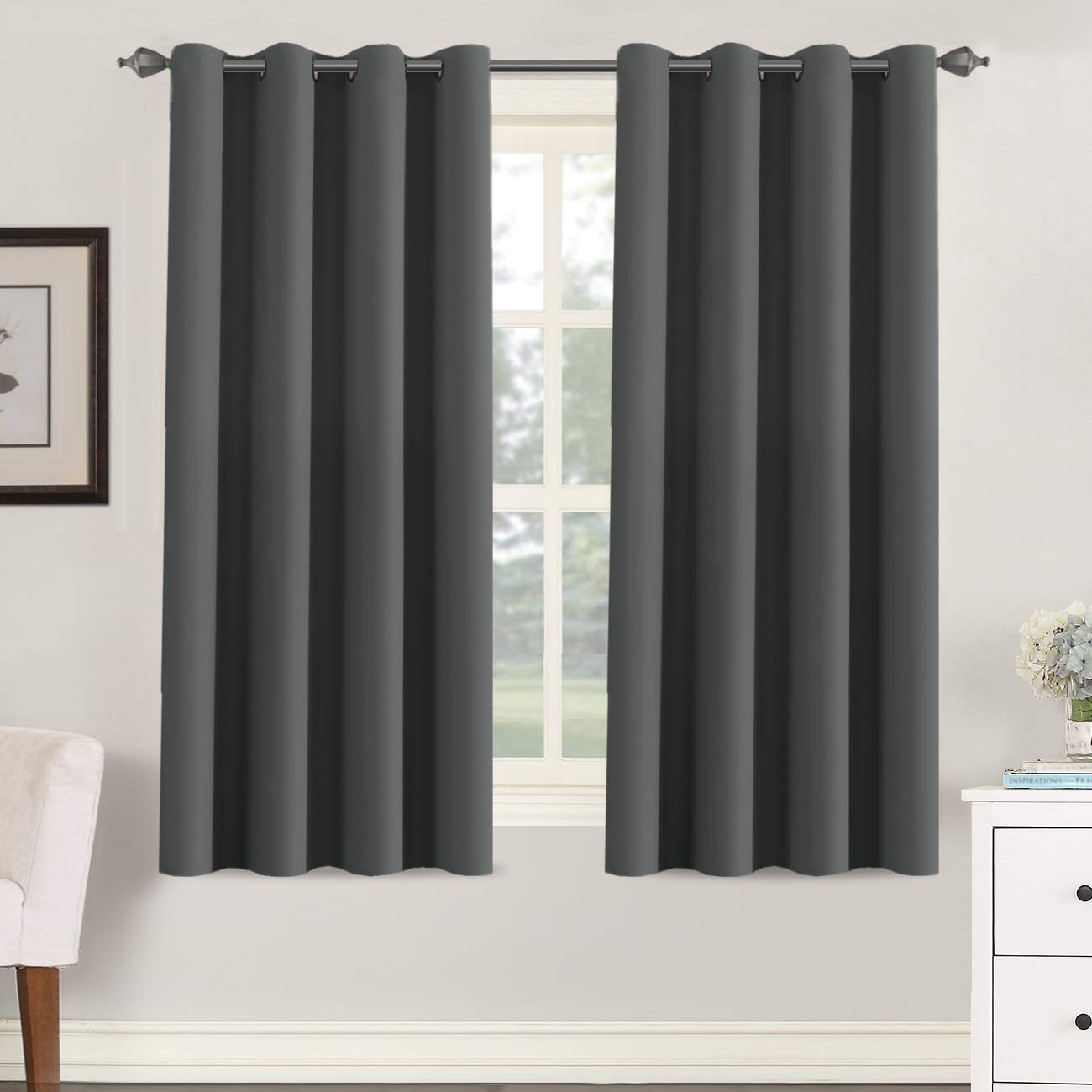 H.VERSAILTEX Blackout Grey Curtains for Bedroom/Living Room Thermal Insulated, 52 Wide x 63 Long Each Panel,Grommet Top (Set of 