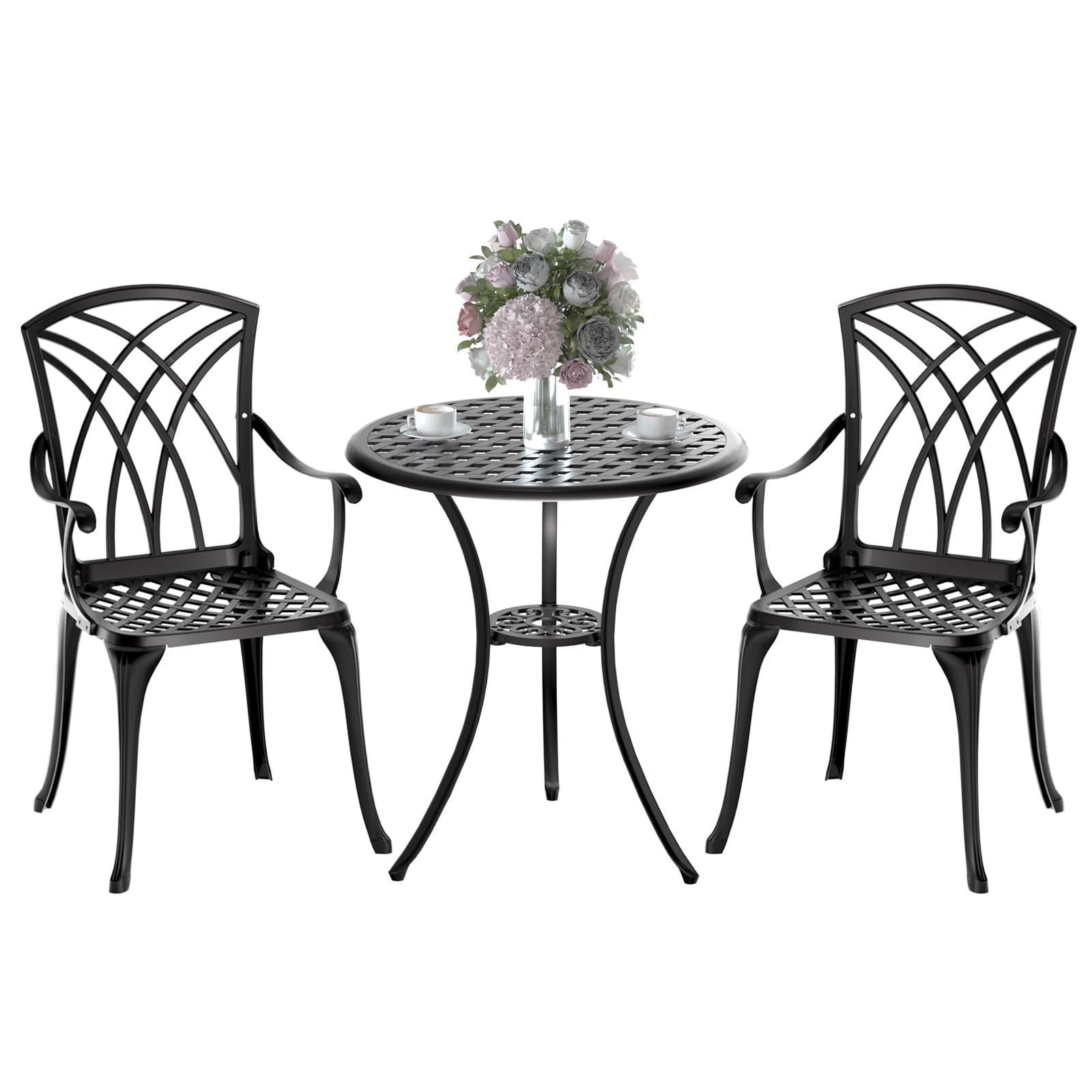 Z1UVDFUR Patio Bistro Set 3 Piece, Cast Aluminum Bistro Set for 2 w/Umbrella Hole, Outdoor Table and Chairs Set of 2, Bistro Set