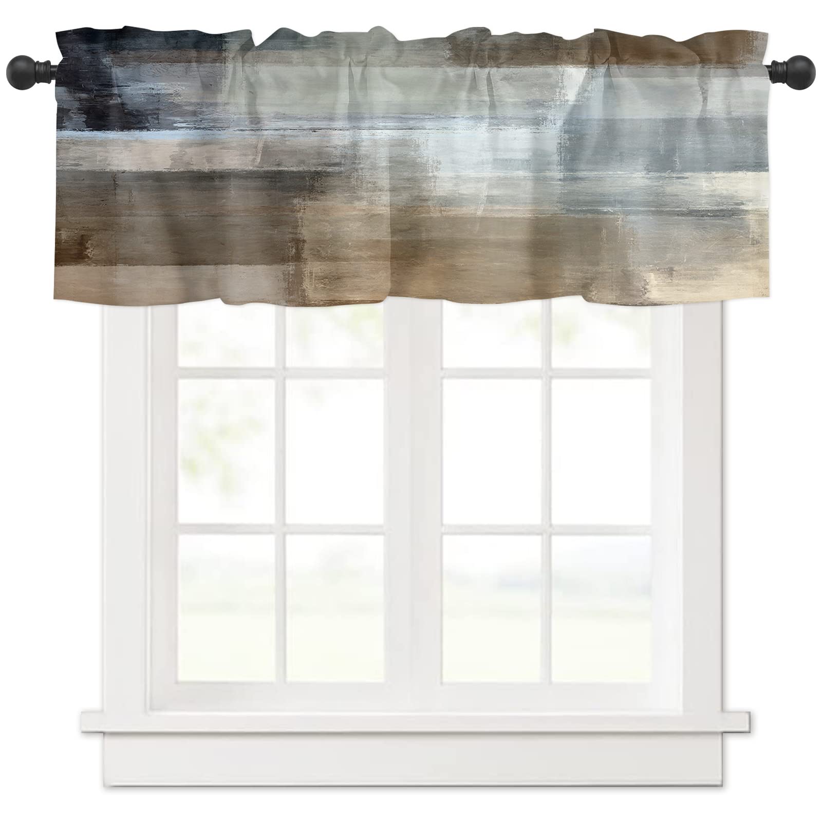 Brown Graffiti Art Valances for Windows Brown Gray White Oil Painting Art Abstract Rod Pocket Short Window Valance Curtains Home