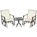 Outsunny 3 Piece Outdoor Glider Chair with Coffee Table Bistro Set, 2 Patio Rocking Swing Chairs with Breathable Sling Fabric, G