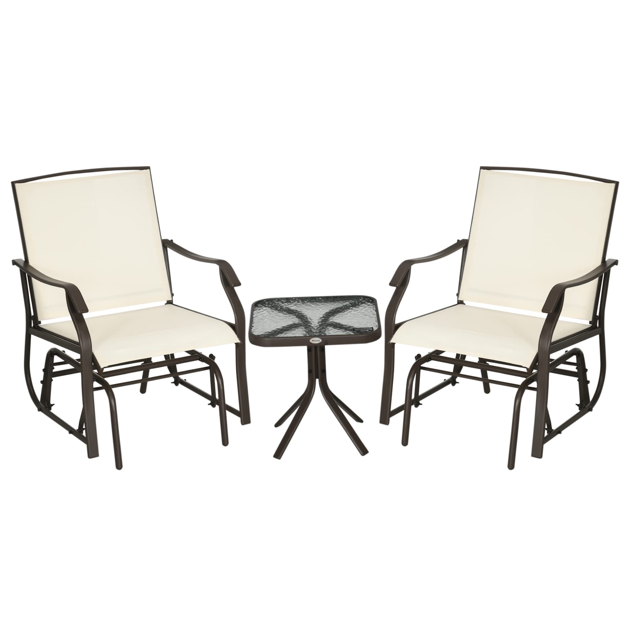 Outsunny 3 Piece Outdoor Glider Chair with Coffee Table Bistro Set, 2 Patio Rocking Swing Chairs with Breathable Sling Fabric, G