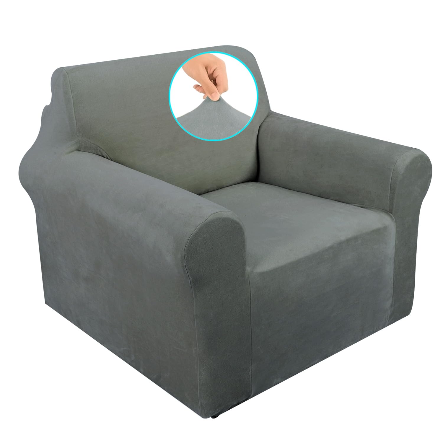 U-NICE HOME Velvet Chair Sofa Covers Stretch Couch Cover Furniture Protector Sofa Slipcover for Dogs (Chair, Light Grey)