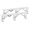 Outsunny 2 Pack 6 Feet Plastic Folding Benches, Portable Foldable Bench Seats with Carrying Handle, Non-Slip Mat, Picnic Benches