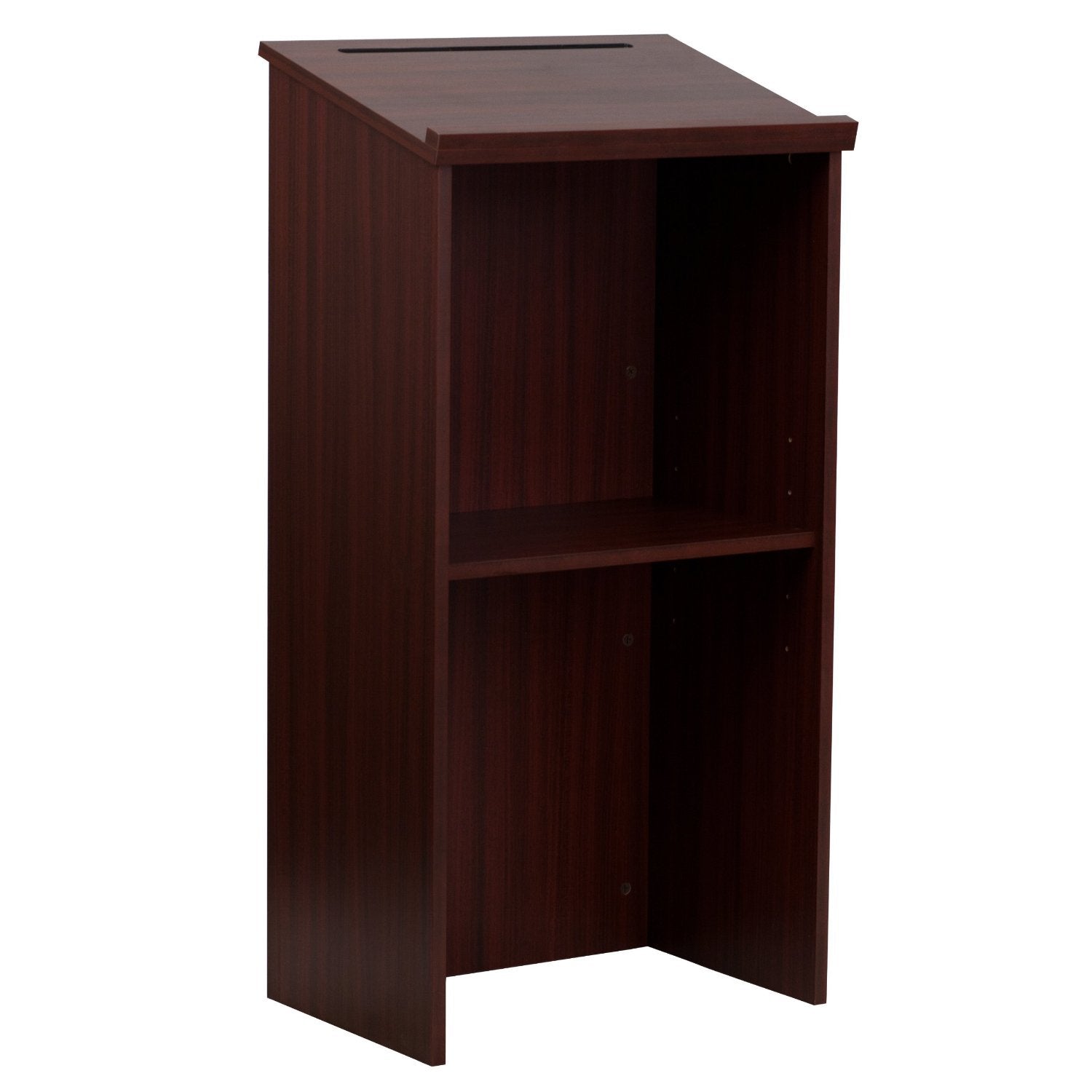 Adir Wooden Podium Stand - Speaking Podium with Storage Shelf, Hostess Stand for Restaurant, Lecture Podium, (46.25 Inches, Maho