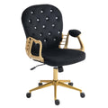 cayglow Velvet Office Desk Chair Comfy with Gold Base, Comfortable Makeup Vanity Chair with Back and Wheels,Button Tufted Armcha
