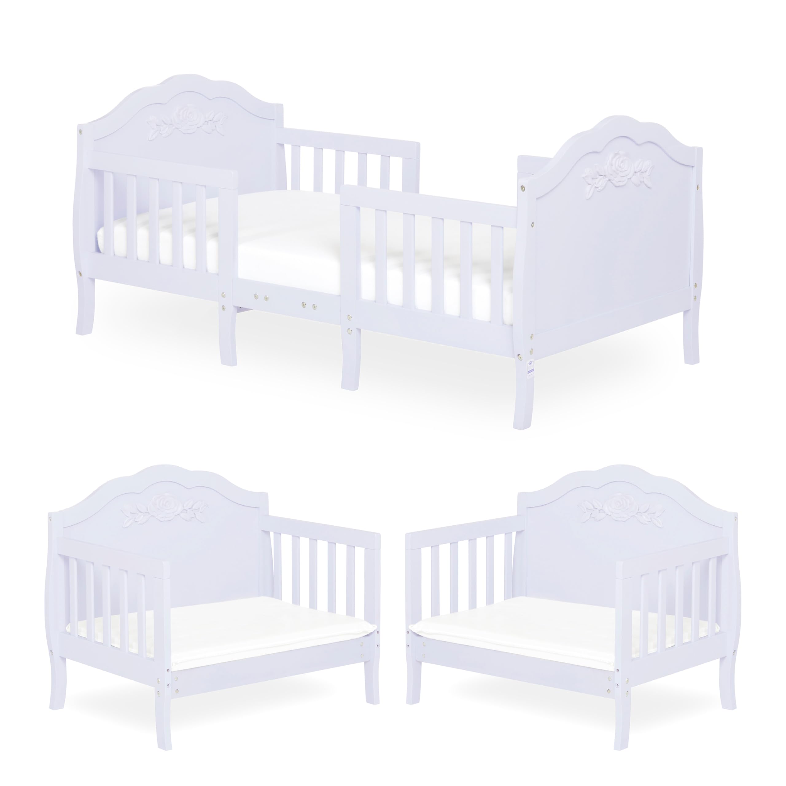 SweetPea Baby Rose 3-in-1 Convertible Toddler Bed in Lavender, Greenguard Gold Certified, JPMA Certified, Safety Rails, Made of 