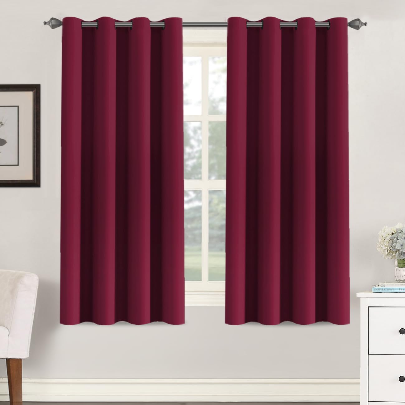 H.VERSAILTEX Blackout Thermal Insulated Curtains for Bedroom/Living Room, 52 Wide x 63 Long Each Panel,Grommet Panels for Small 