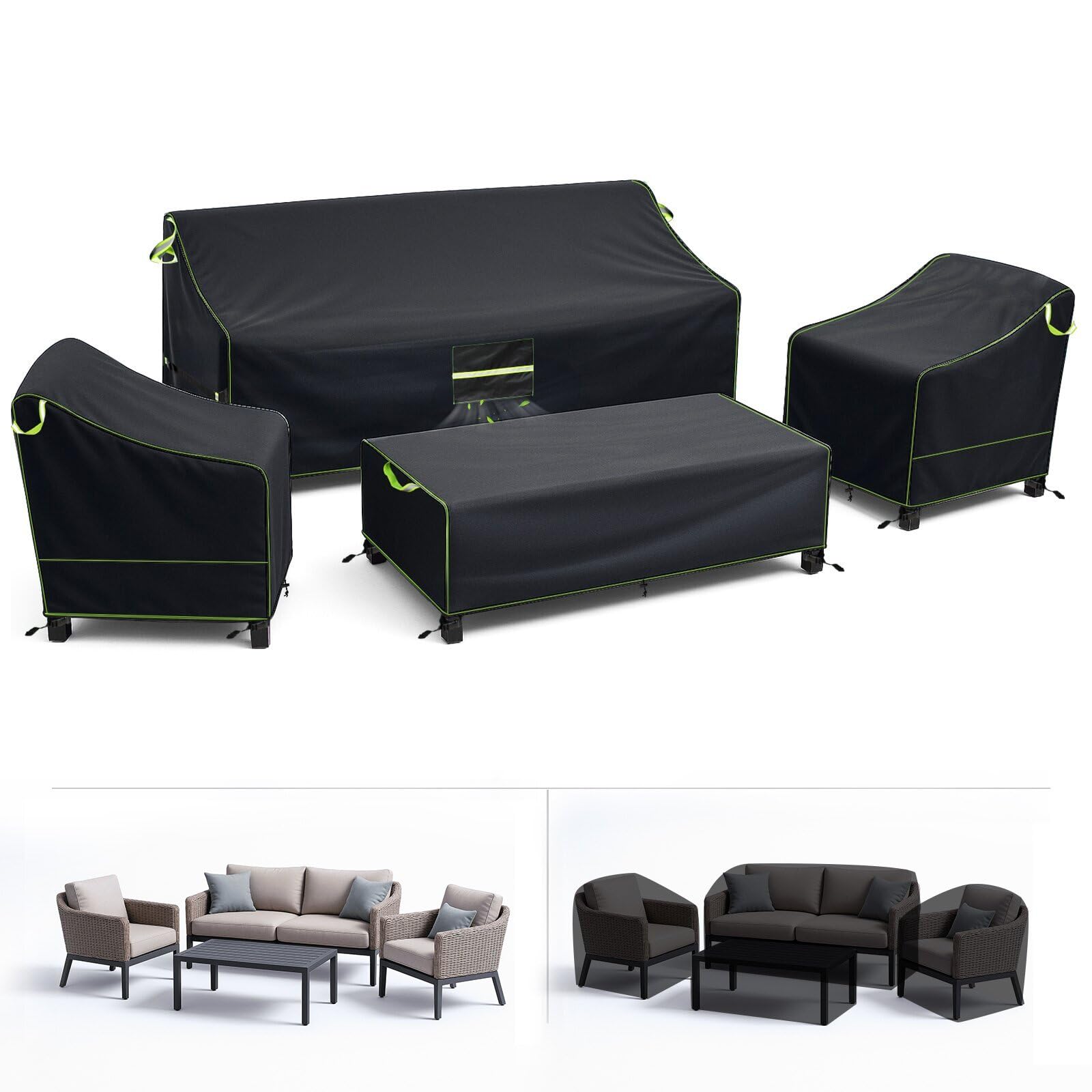 GARPROVM Patio Furniture Covers Waterproof 4 Pieces, Outdoor Seating Set Covers for Loveseat Sofa Chairs Table, 420D Oxford Fabr