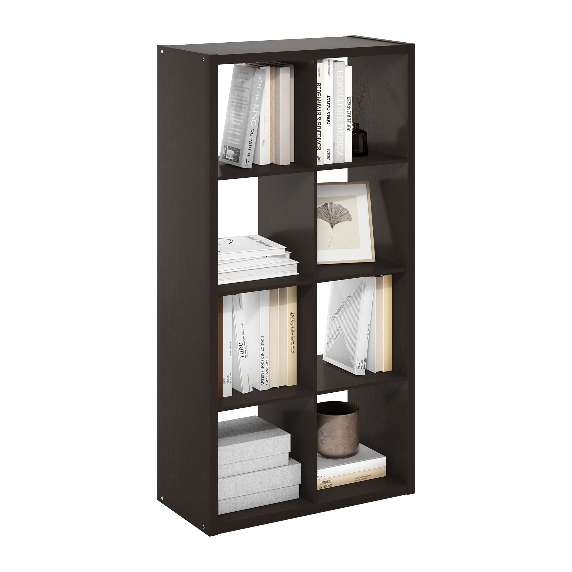Furinno Cubicle Open Back Decorative Cube Storage Organizer, 8-Cube, Black Dark Oak