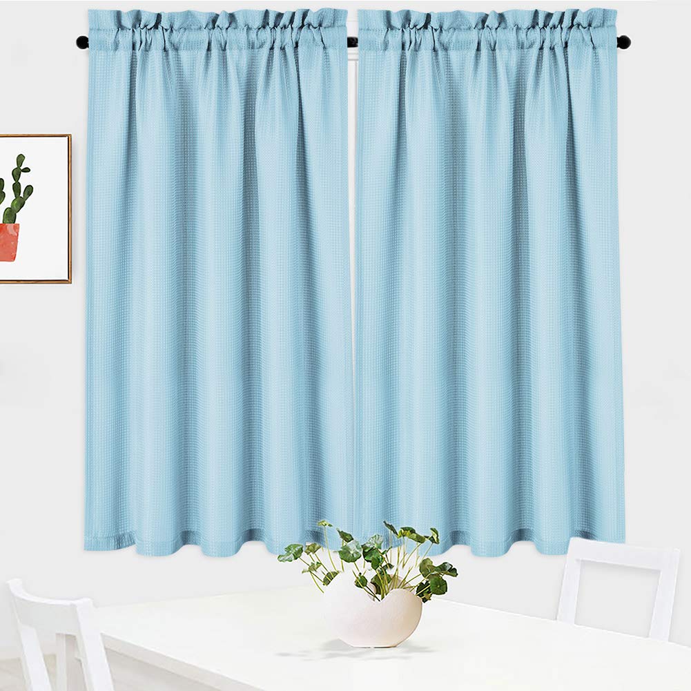 NANAN Kitchen Curtains - 45 Inch Long Casual Weave Cafe Curtains, Short Tiers Privacy Half Window Set - 30 x 45, Dusty Blue, Set