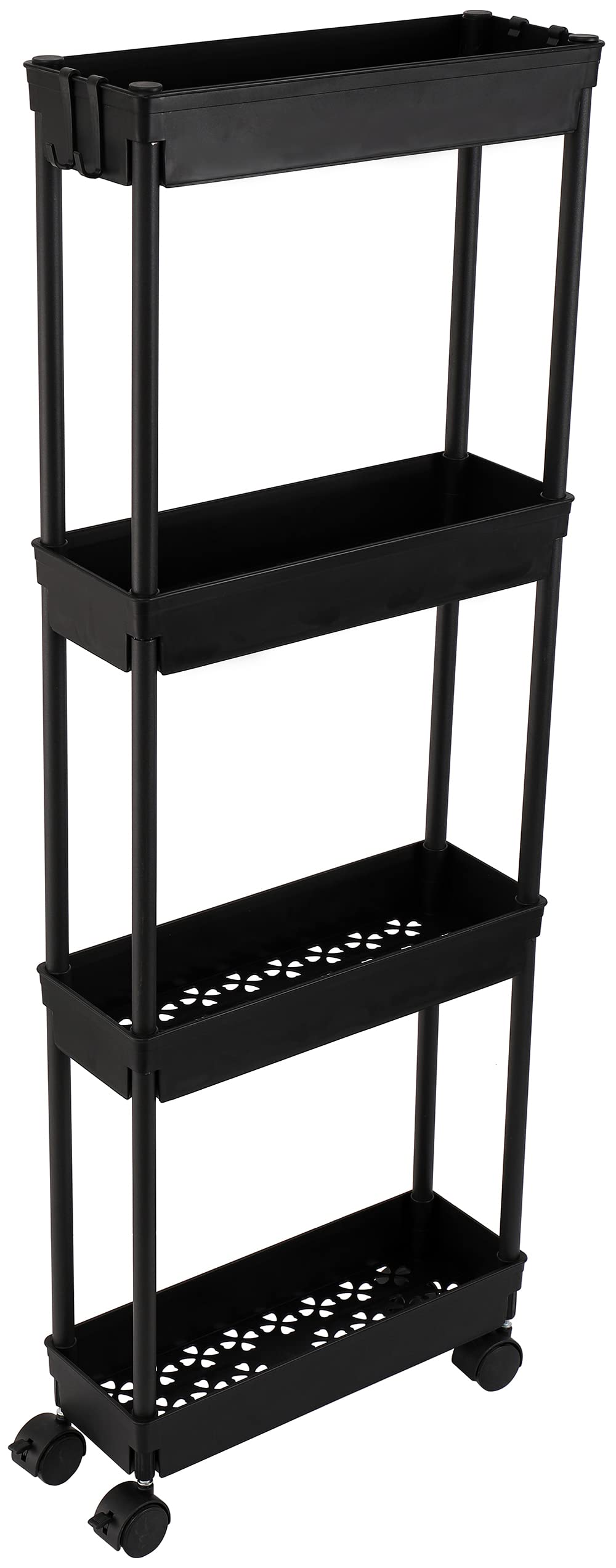 Sooyee 4 Tier Slim Storage Cart,Rolling Storage Cart,Narrow Shelf,Bathroom Rack,Mobile Shelving Unit Organizer for Kitchen, Bath