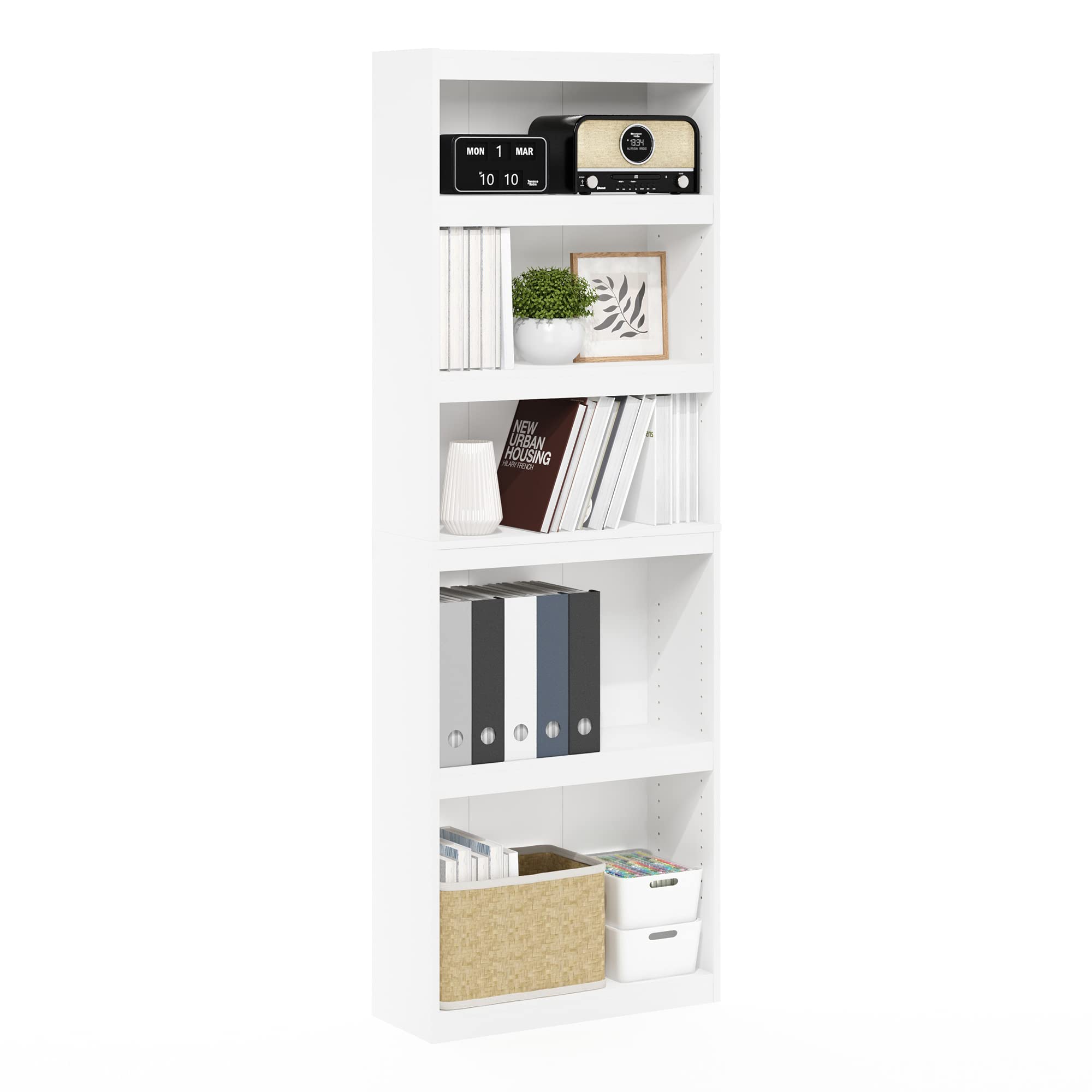 Furinno Jaya Enhanced Home 5-Tier Shelf Bookcase, White