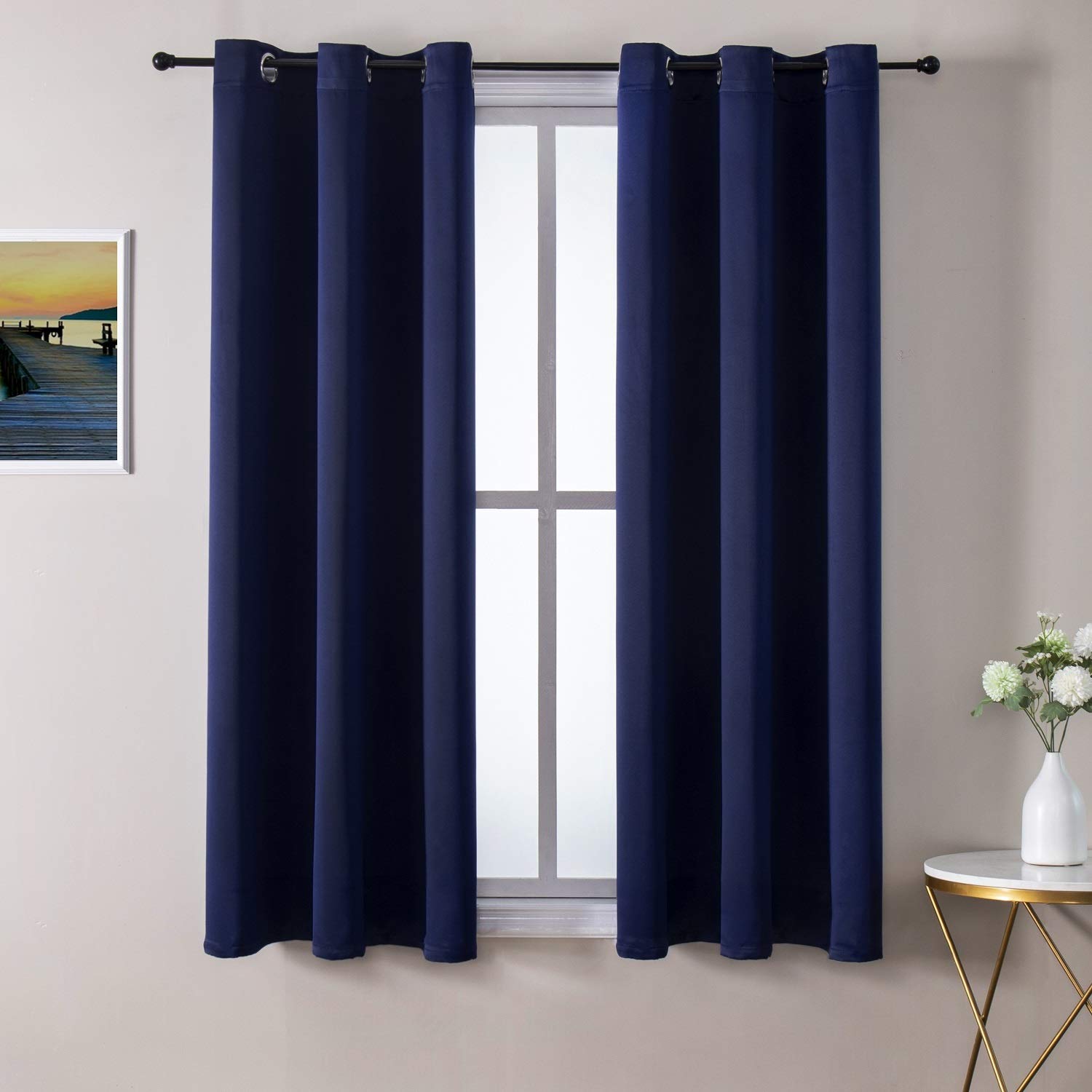 ChrisDowa Grommet Blackout Curtains for Bedroom and Living Room - 2 Panels Set Thermal Insulated Room Darkening Curtains (Navy B