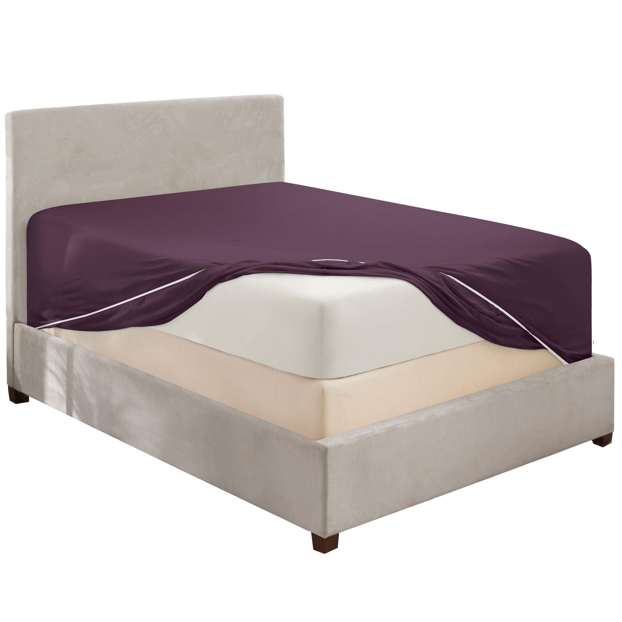 Hearth & Harbor Extra Deep Pocket King Fitted Sheet, Purple Fitted Sheet King Size, 1800 Microfiber King Fitted Sheet Only, Ultr