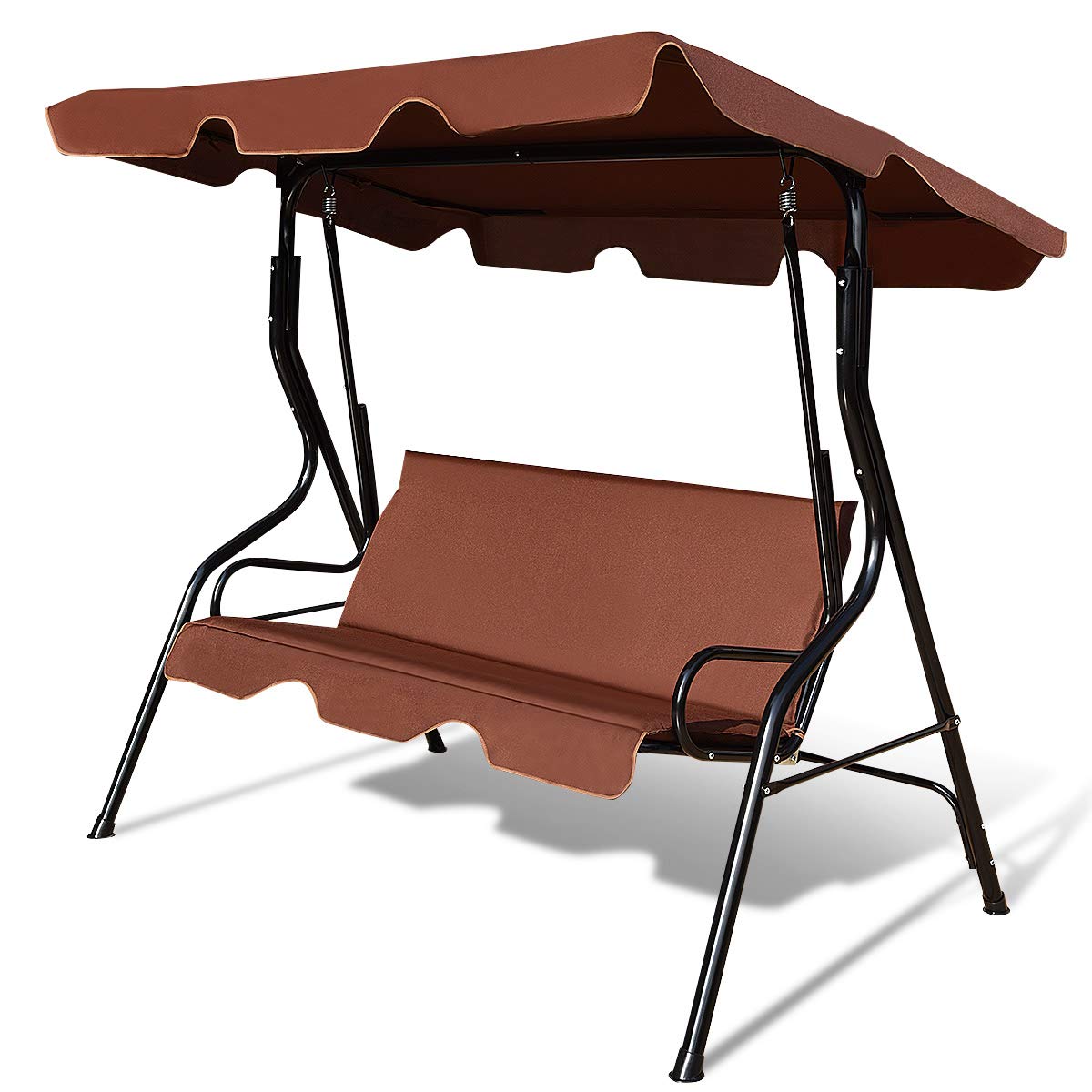 Tangkula 3 Person Porch Swing, Patio Swing with Removable Cushion & Powder-Coated Steel Frame, Outdoor Swing with Canopy for Por