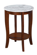 Convenience Concepts American Heritage Round End Table, White Faux Marble / Espresso