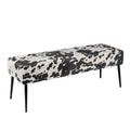 DUHOME Velvet Bench Ottoman, Upholstered Bedroom Benches Cow Print End of Bed Bench with Black Metal Base for Entryway Dining Ro