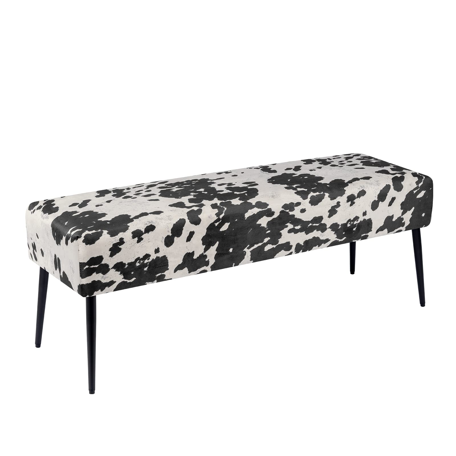 DUHOME Velvet Bench Ottoman, Upholstered Bedroom Benches Cow Print End of Bed Bench with Black Metal Base for Entryway Dining Ro