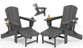 KINGYES Folding Adjustable Adirondack Chair with Retractable Ottoman Set of 2, HDPE All Weather Chair with Cup Holder, Wood-Like