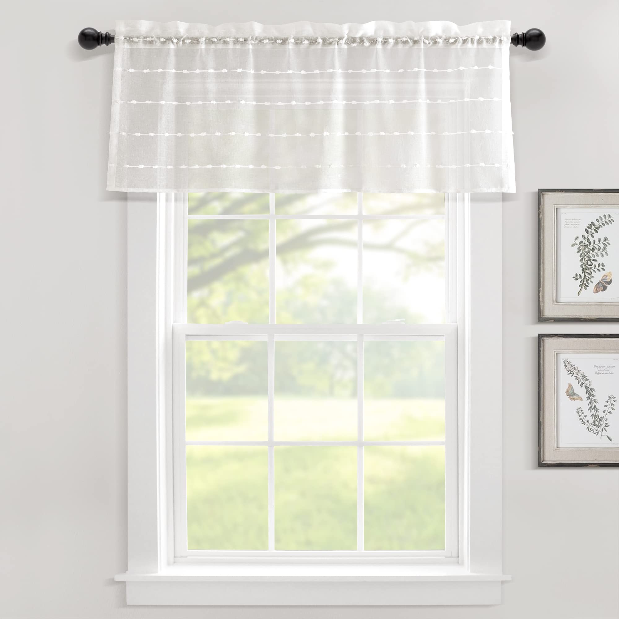 Lush Decor Farmhouse Textured Sheer Window Curtain Valance, 52W x18L, White