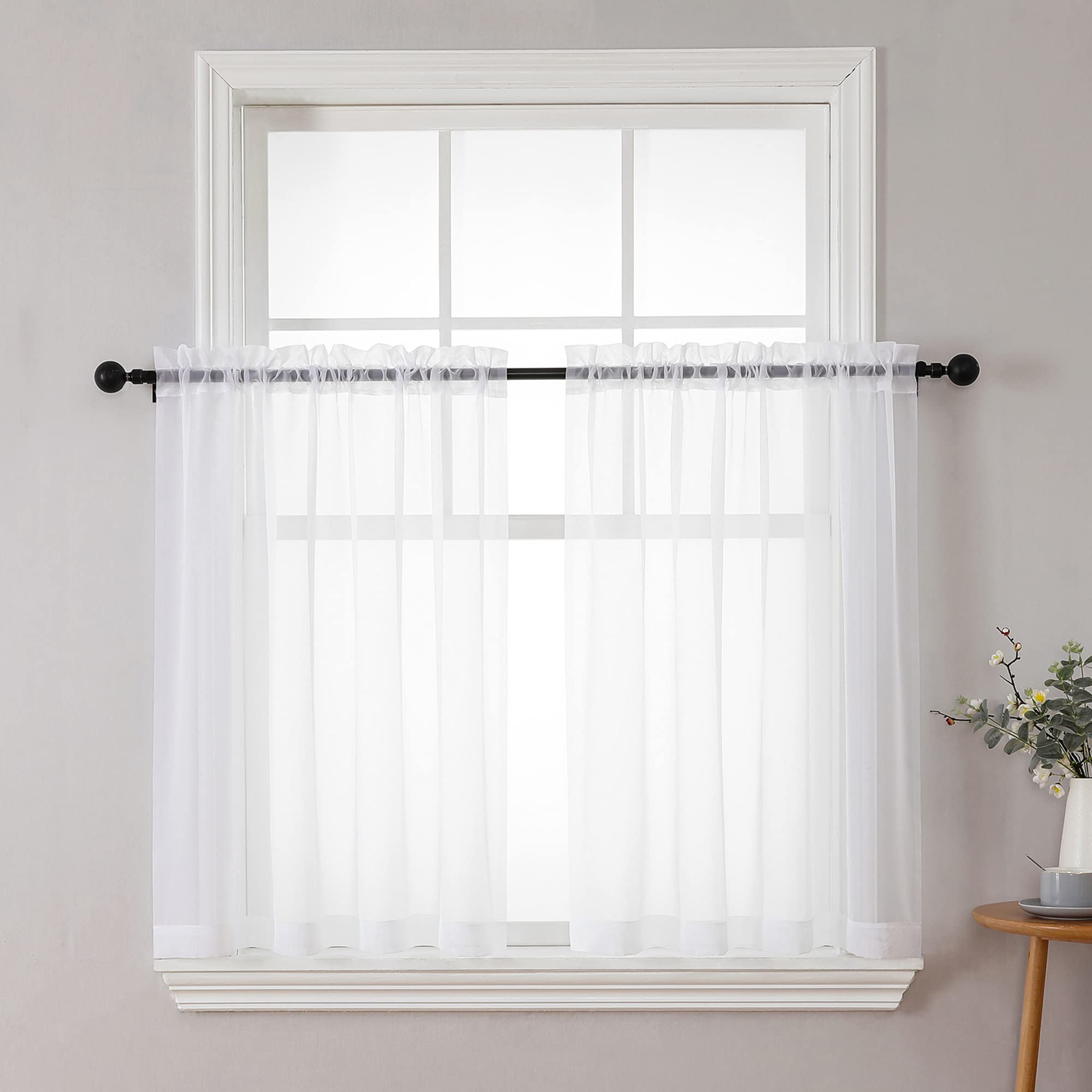 Chyhomenyc White Sheer Curtains 36 inch Length 2 Panels Set, Light Filtering Voile Rod Pocket Short Window Curtians for Bathroom