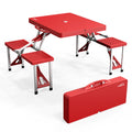 VINGLI 4 Ft Portable Folding Picnic Table Camping Table Foldable Set with 4 Seats with Umbrella Hole Suitcase Card Table-220 Lbs