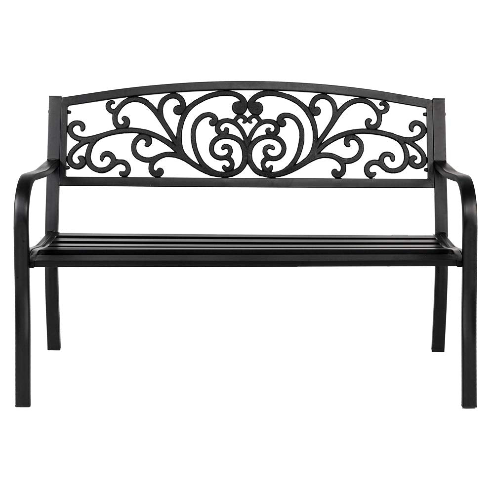 CIPACHO Outdoor Cast Aluminum Patio Bench, Garden Bench with Curved Legs Rose Pattern,Porch Bench Chair for Park Balcony Backyar