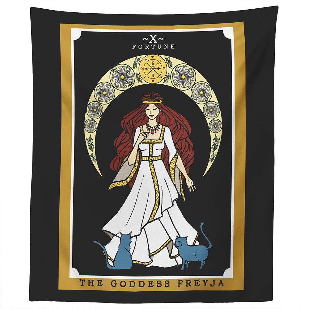The Goddess Freyja Tarot Card Tapestry - Norse Goddess Freya Pagan Witch Wall Hanging Home Decor (60 x 50)