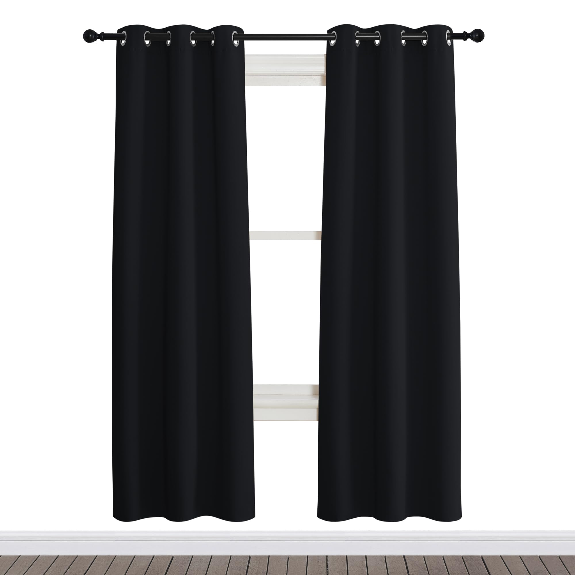NICETOWN Black Out Curtain Panel Shade, Single Piece, 34 inches Wide by 72 inches Long, Black, Solid Energy Efficient Eyelet Top