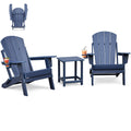 Skypatio 3 Pieces Folding Adirondack Chairs Set, Weather Resistant Adirondack Chairs Set of 2 with Cup Holder, 1 Side Table, 380