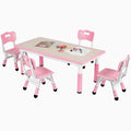 Arlopu Kids Table and 4 Chair Set, Height Adjustable Toddler Table and Chair Set, Non-Slip Legs, Graffiti Desktop, Large Childre