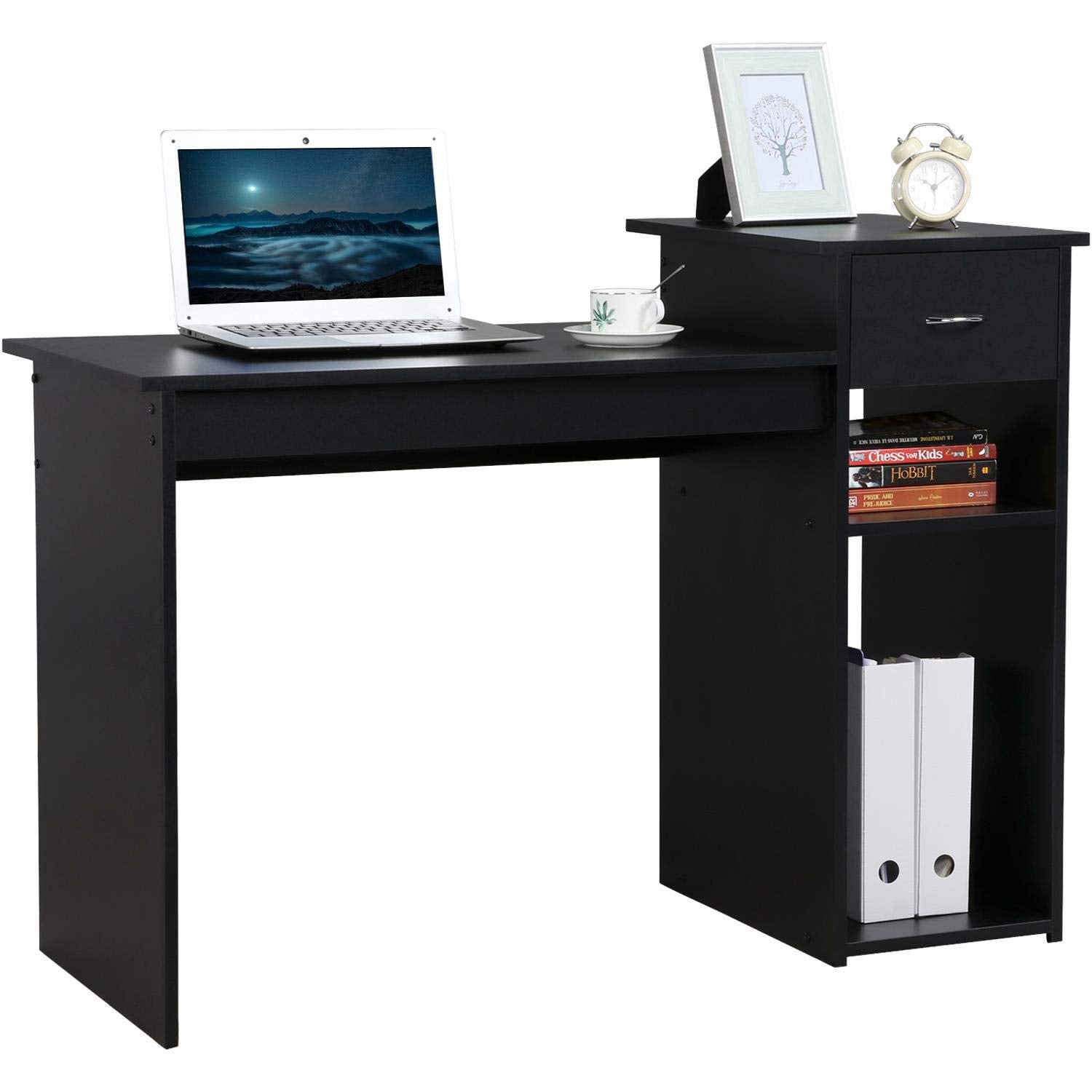 Yaheetech Home Office Computer Desk with Storage Drawer and Monitor Stand, Wooden PC Laptop Desk, Modern Simple Style Computer W