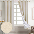 Diraysid 100% Blackout Curtains Light Beige Linen Curtains for Bedroom Grommet Thermal Insulated Room Darkening Drapes (2 Panels