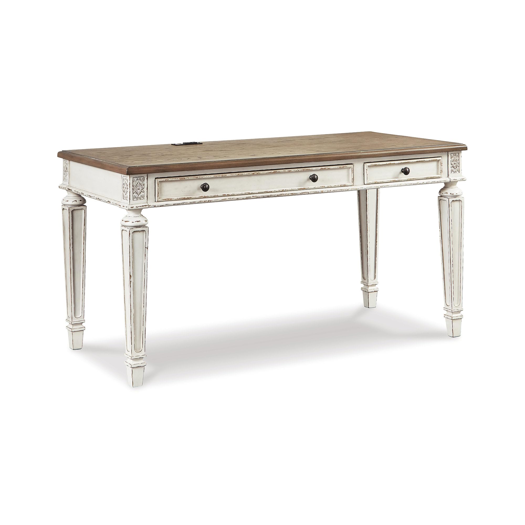 Signature Design by Ashley Realyn Farmhouse 60 Home Office Desk with USB Charging, Chipped White