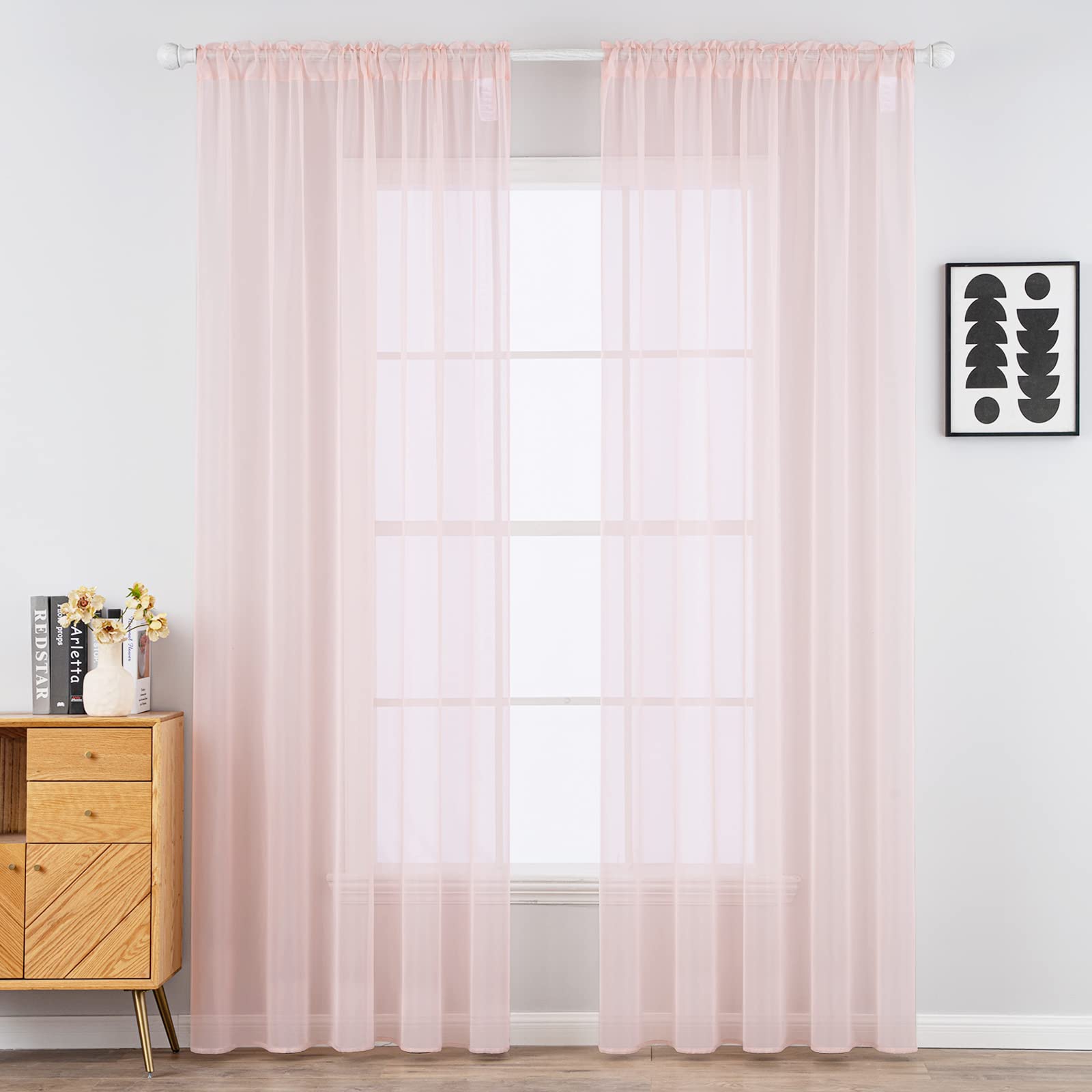 MIULEE 2 Panels Solid Color Sheer Window Curtains Elegant Window Voile Fall Panels/Drapes/Treatment for Bedroom Living Room (54X