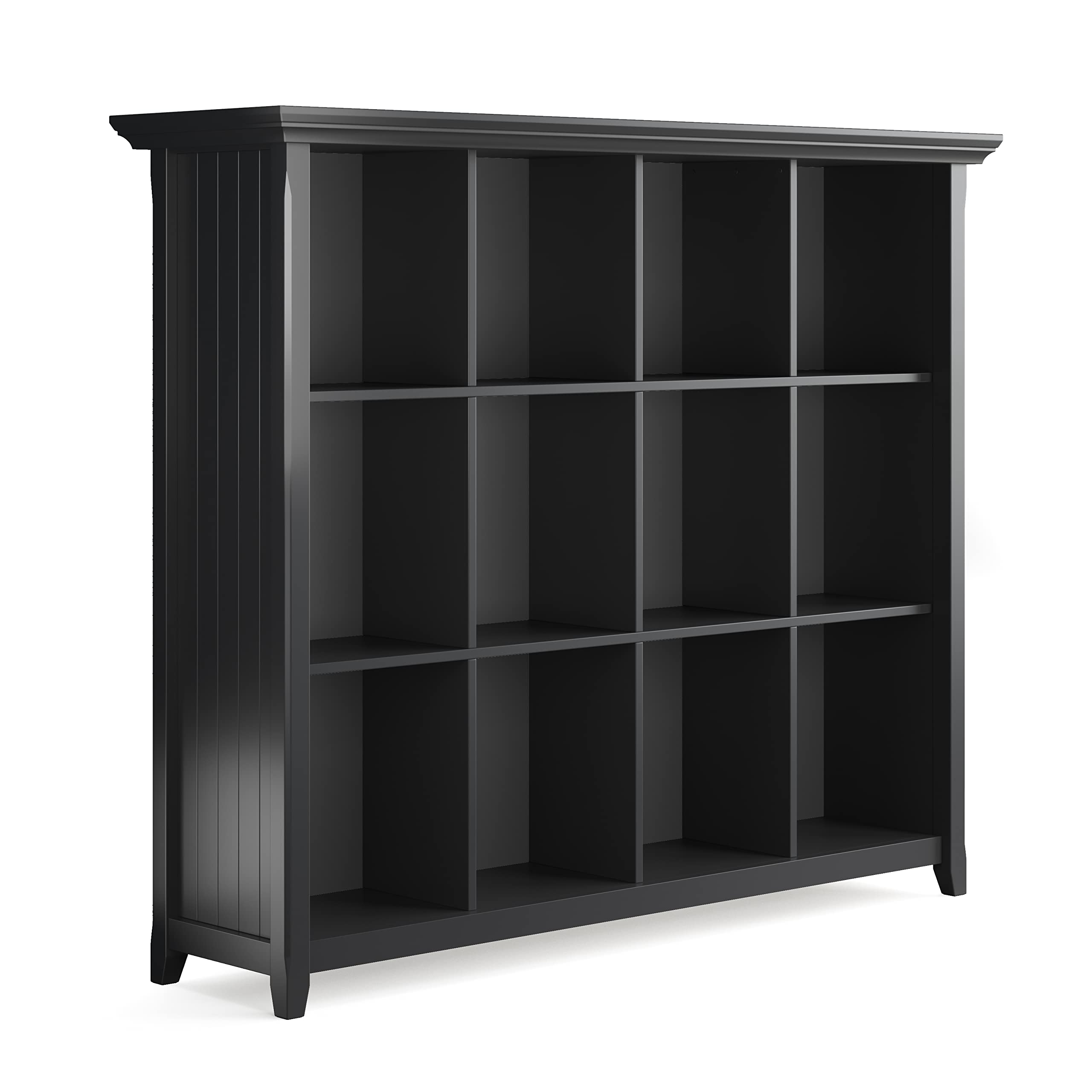 SIMPLIHOME Acadian SOLID WOOD 48 inch x 57 inch Transitional 12 Cube Storage in Black for the Living Room, Study Room and Office