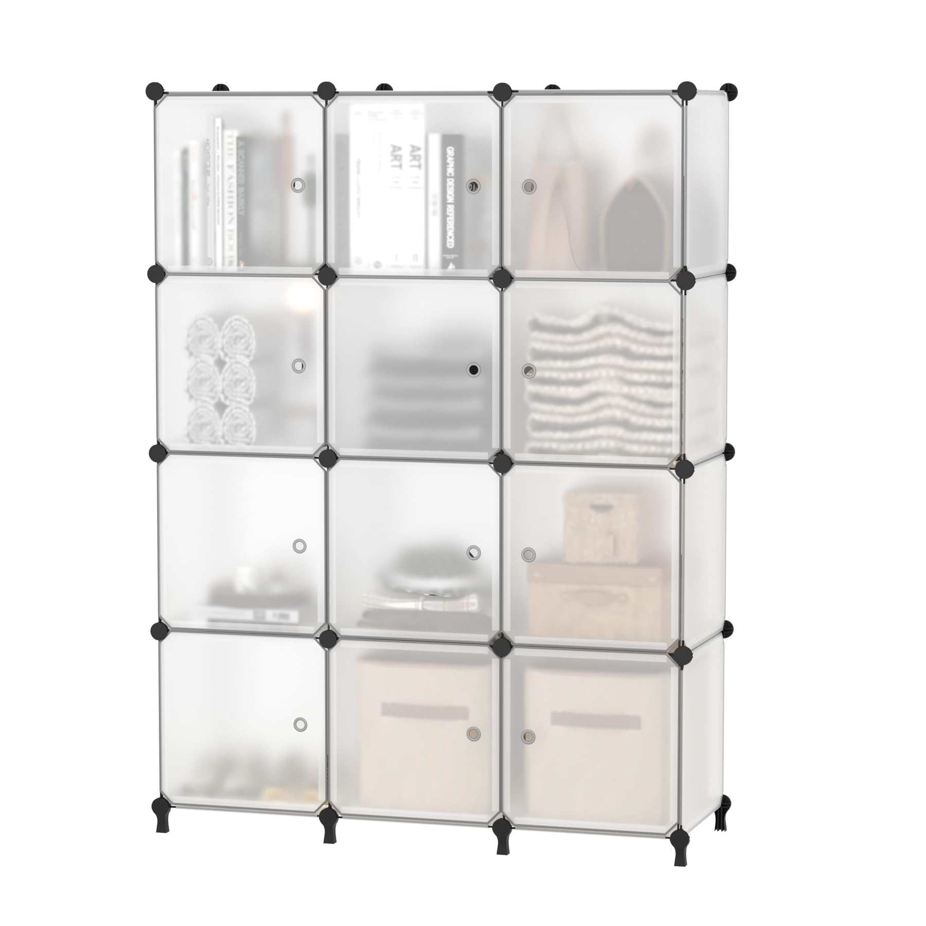 AWTATOS 12 Cube Storage Organizer with Doors, DIY Plastic Closet Shelf, Modular Bookshelf, Stackable Shelving Rack for Bedroom, 