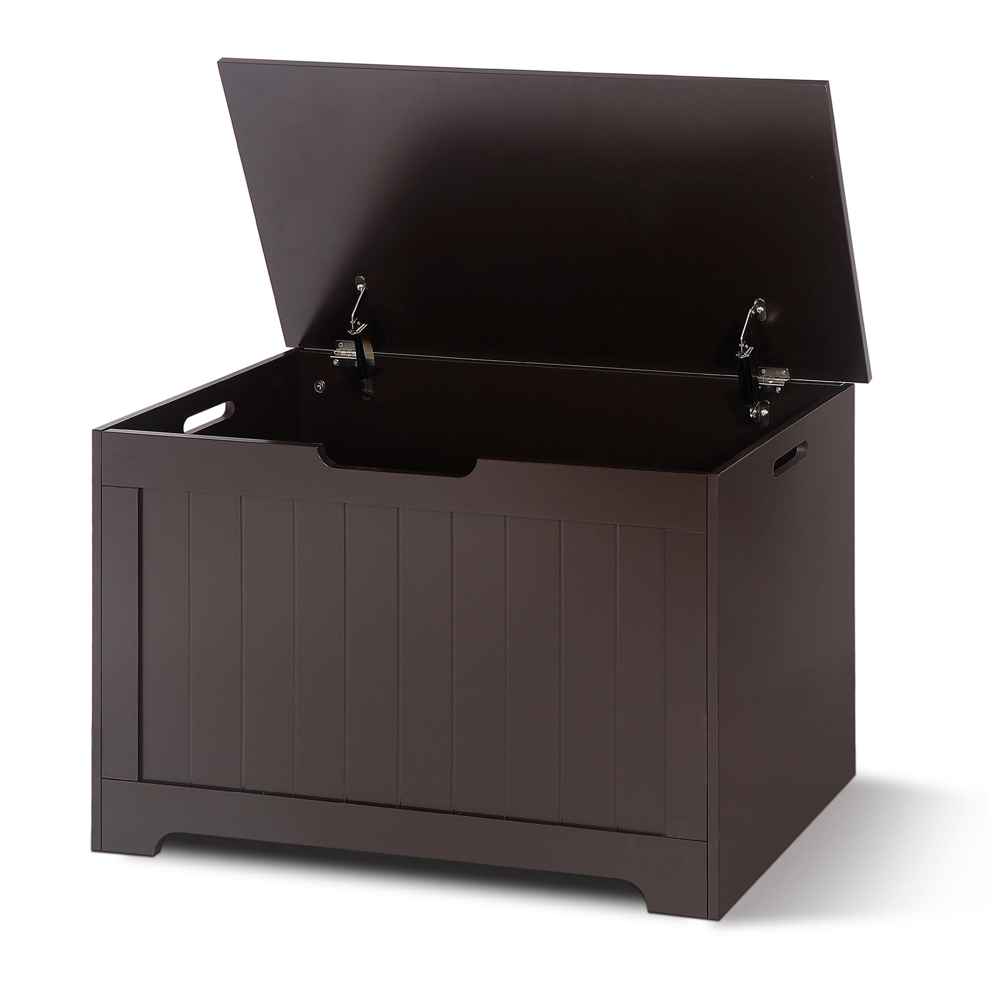 SUPER DEAL Storage Chest, 30 inches Toy Chest Box Organizer with 2 Safety Hinges, Wooden Entryway Storage Bench, Brown