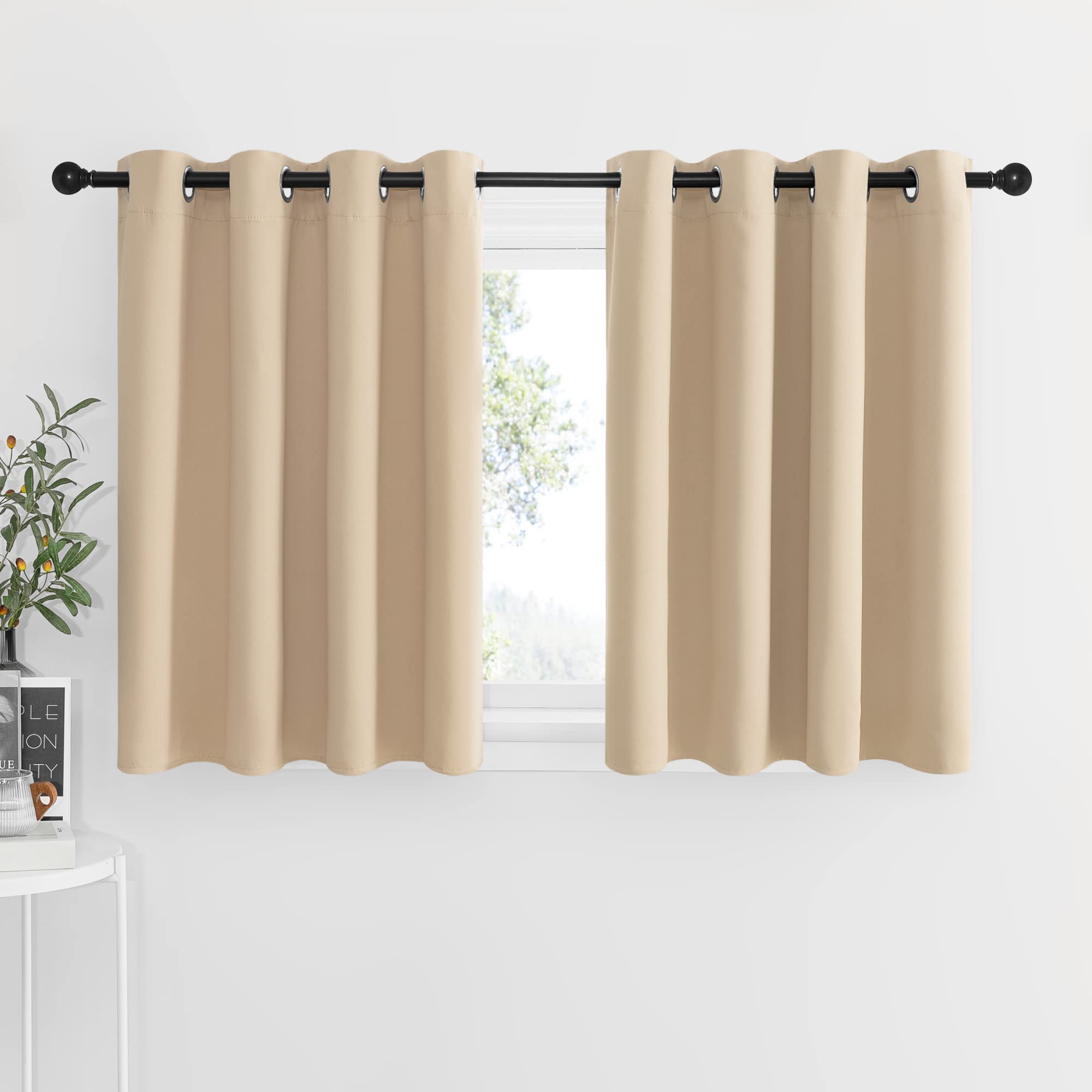 NICETOWN Window Treatment Kitchen Curtains - Solid Grommet-Top Short Curtains Drapes Panels for Kitchen Window (Biscotti Beige, 