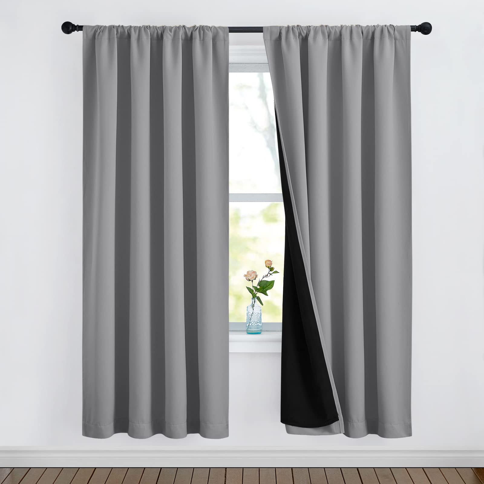 NICETOWN Full Shade Curtain Panels, Pair of Energy Smart Rod Pocket Blackout Drapes for Guest Room Window, Thermal Insulated Gue