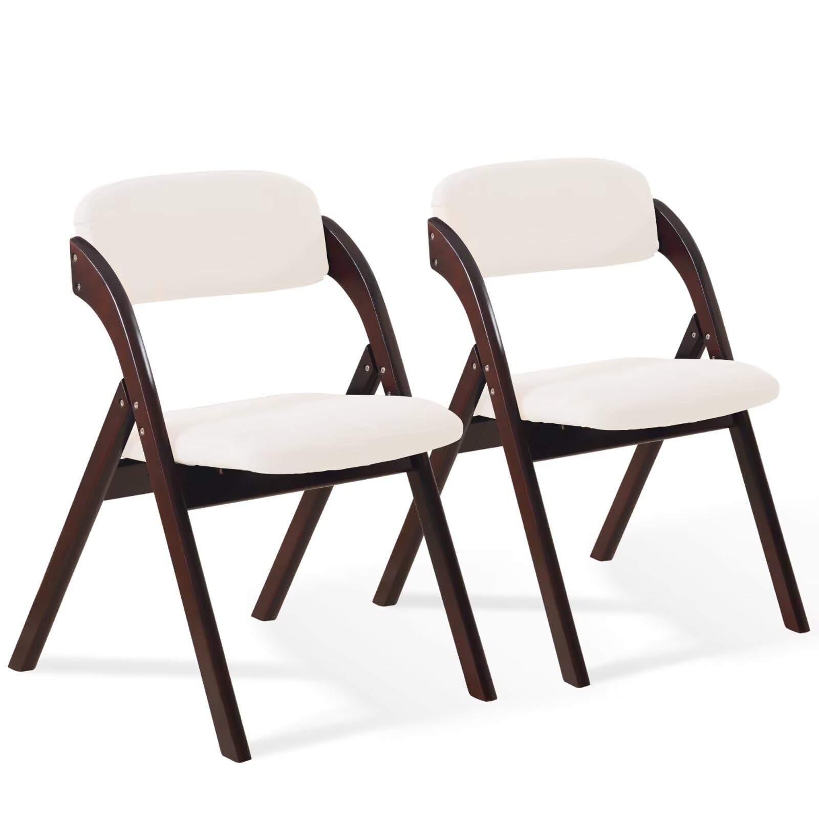 YUUIJOAA 2-Pack Folding Chairs with Cushion, Linen Padded Foldable Chairs, Walnut Wood Frame, Ideal for Indoor/Outdoor Use, Perf