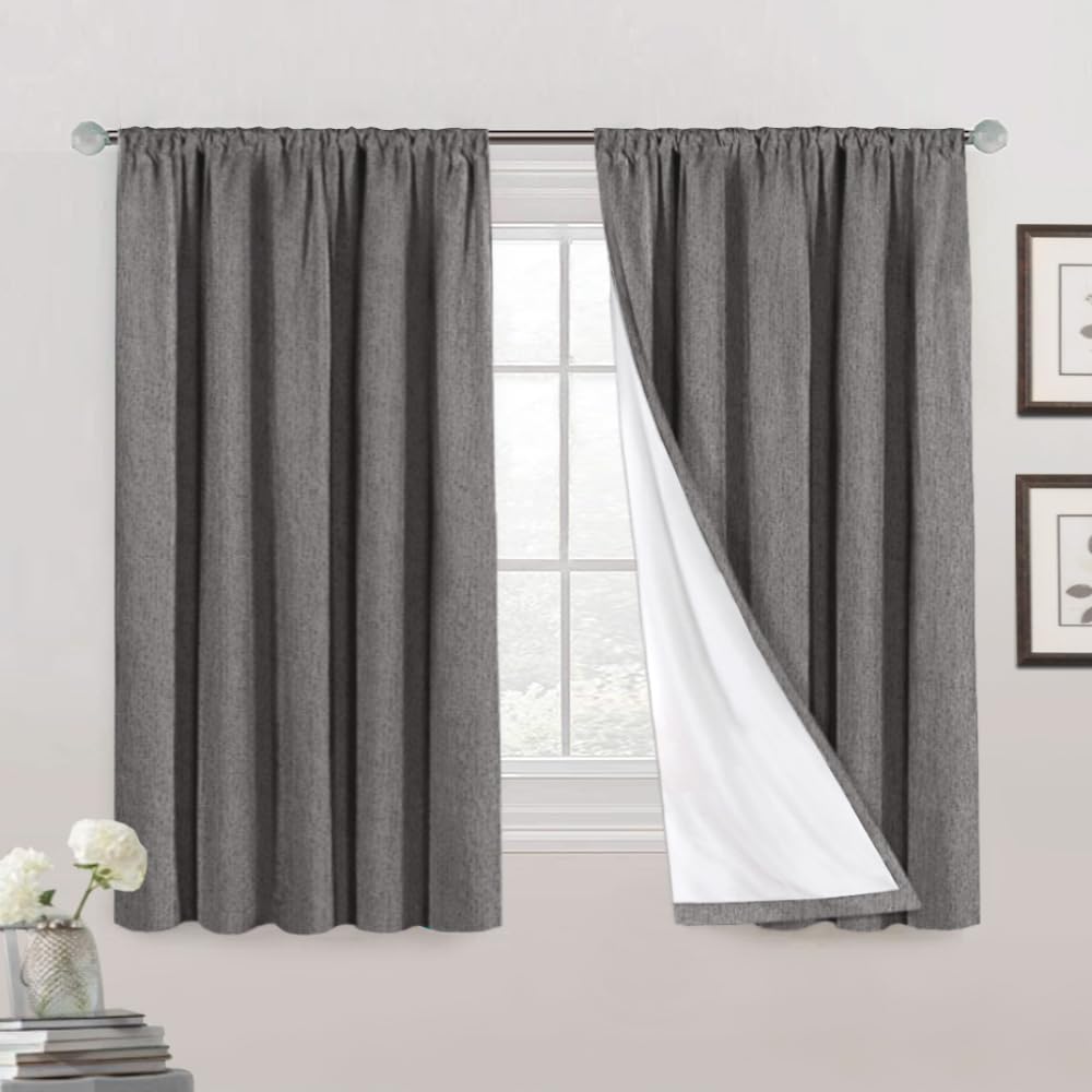 100% Blackout Curtains Primitive Linen Textured Curtain Drapes for Bedroom Full Light Blocking Window Curtains Draperies for Liv