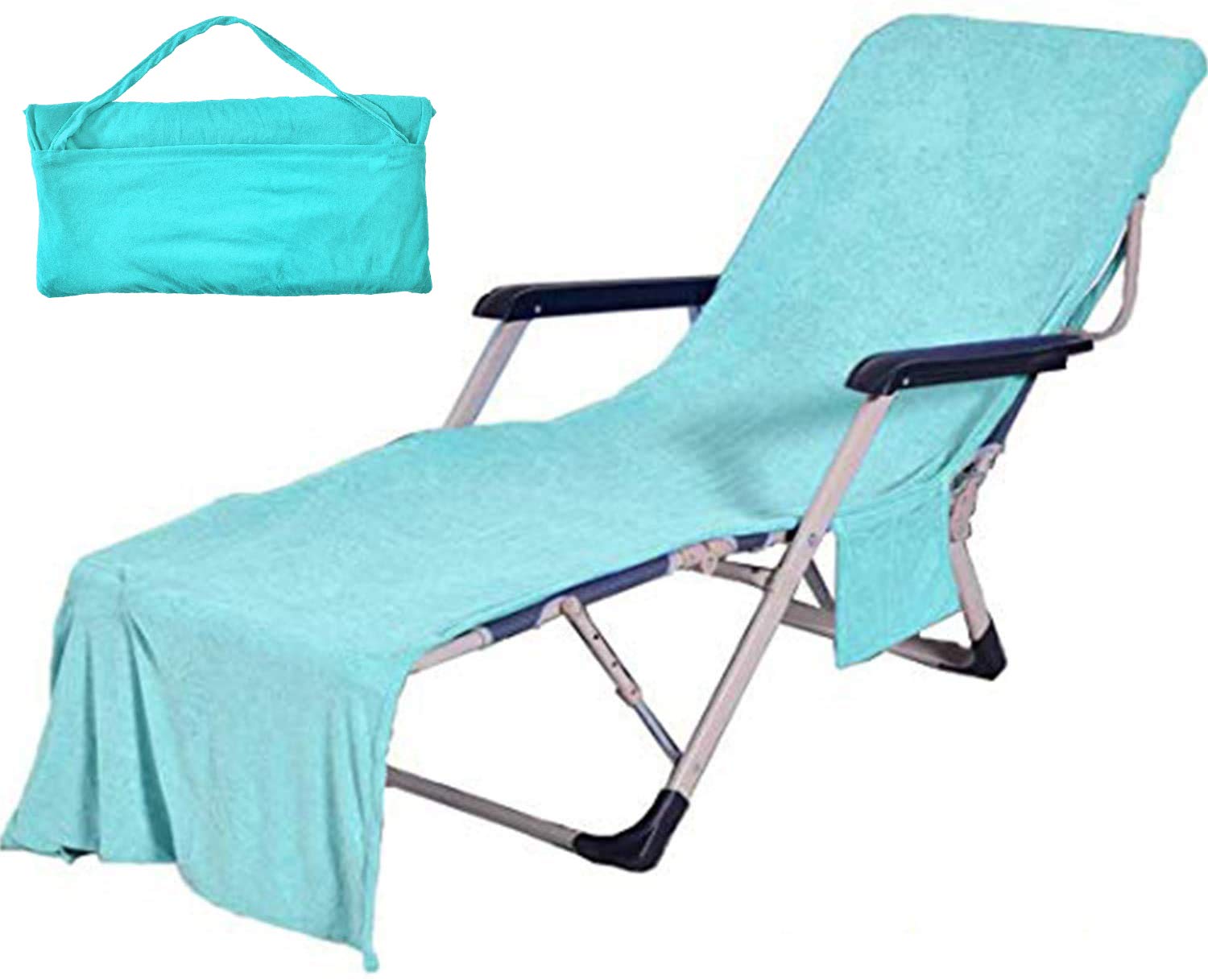 VOCOOL Chaise Lounge Pool Chair Cover Beach Towel Fitted Elastic Pocket Wont Slide (Lakeblue)