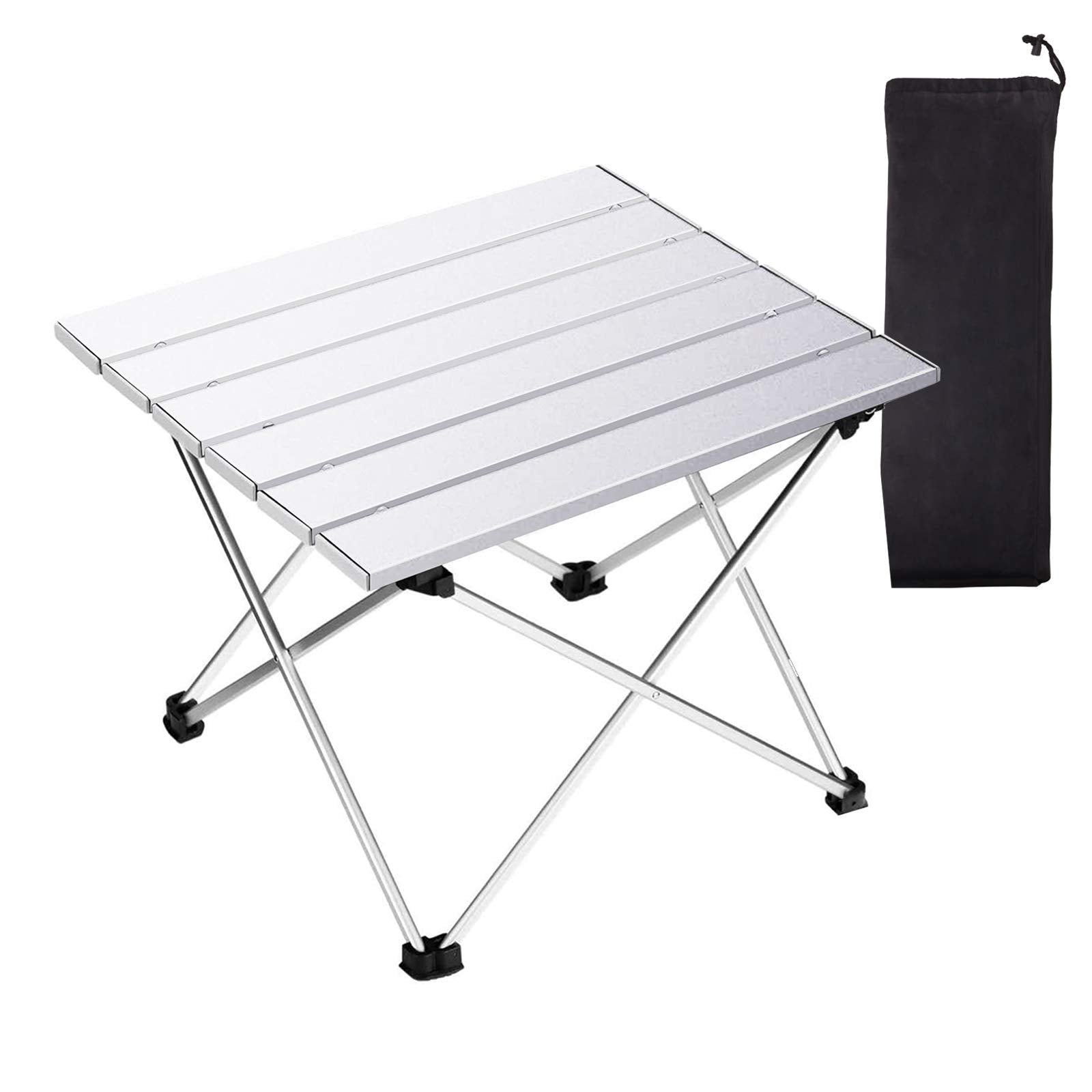 Tesouro Portable Camping Table,Folding Side Table Aluminum Top for Outdoor Cooking, Hiking, Travel, Picnic (Sliver-Large)
