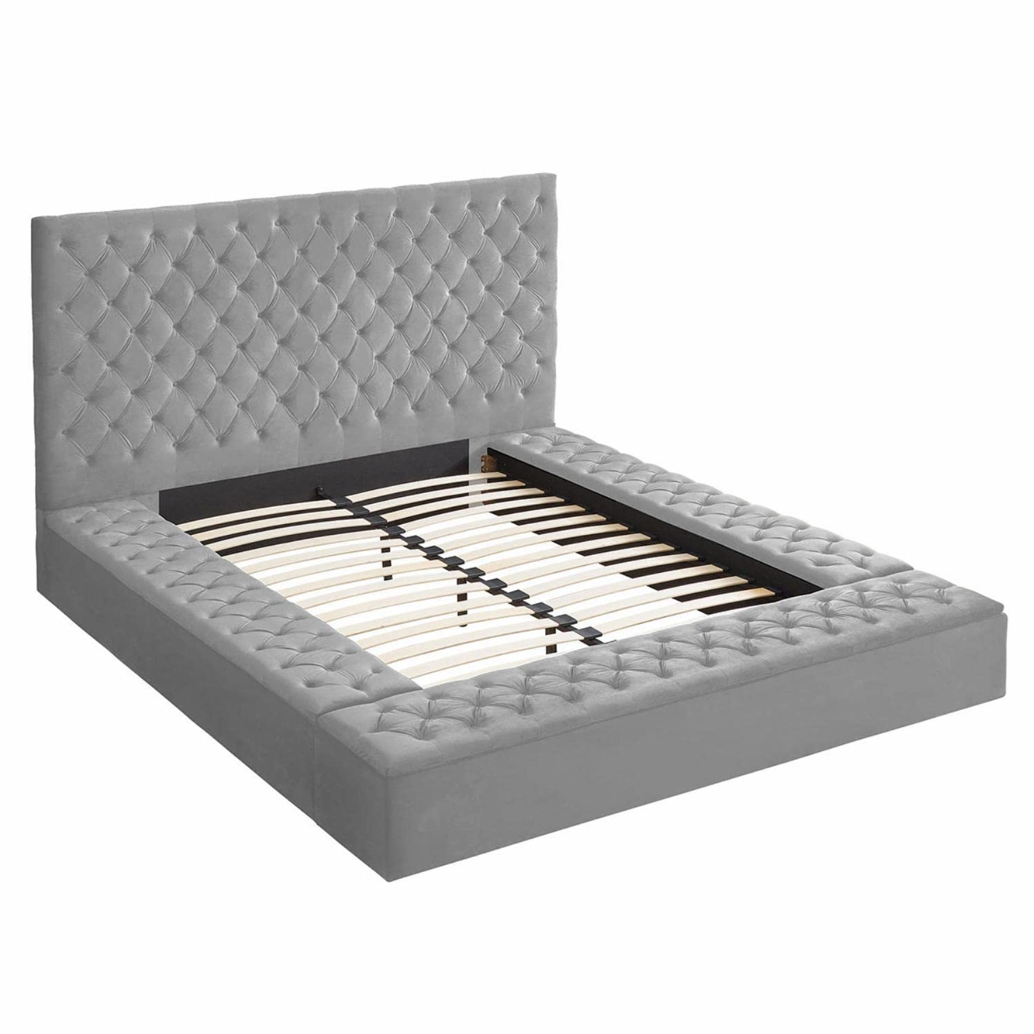 Better Home Products Cosmopolitan Velvet Tufted Upholstered Storage Platform with Headboard Velvet Platform Bed Frame Wood Slat 